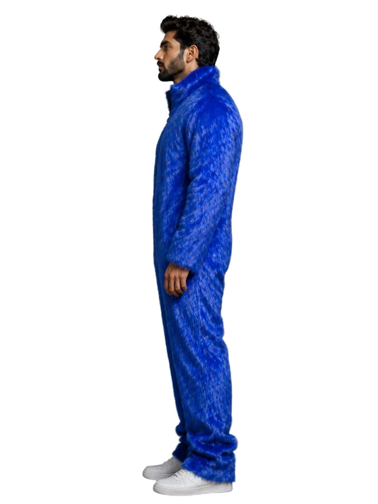 Men’s Electric Blue Faux Fur Jumpsuit