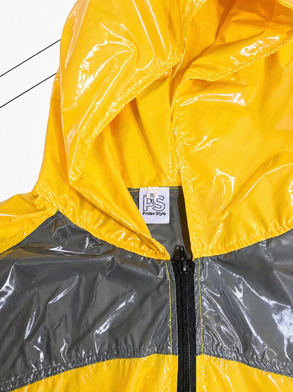 Shiny Nylon Yellow Tracksuit with Black & Gray Panels