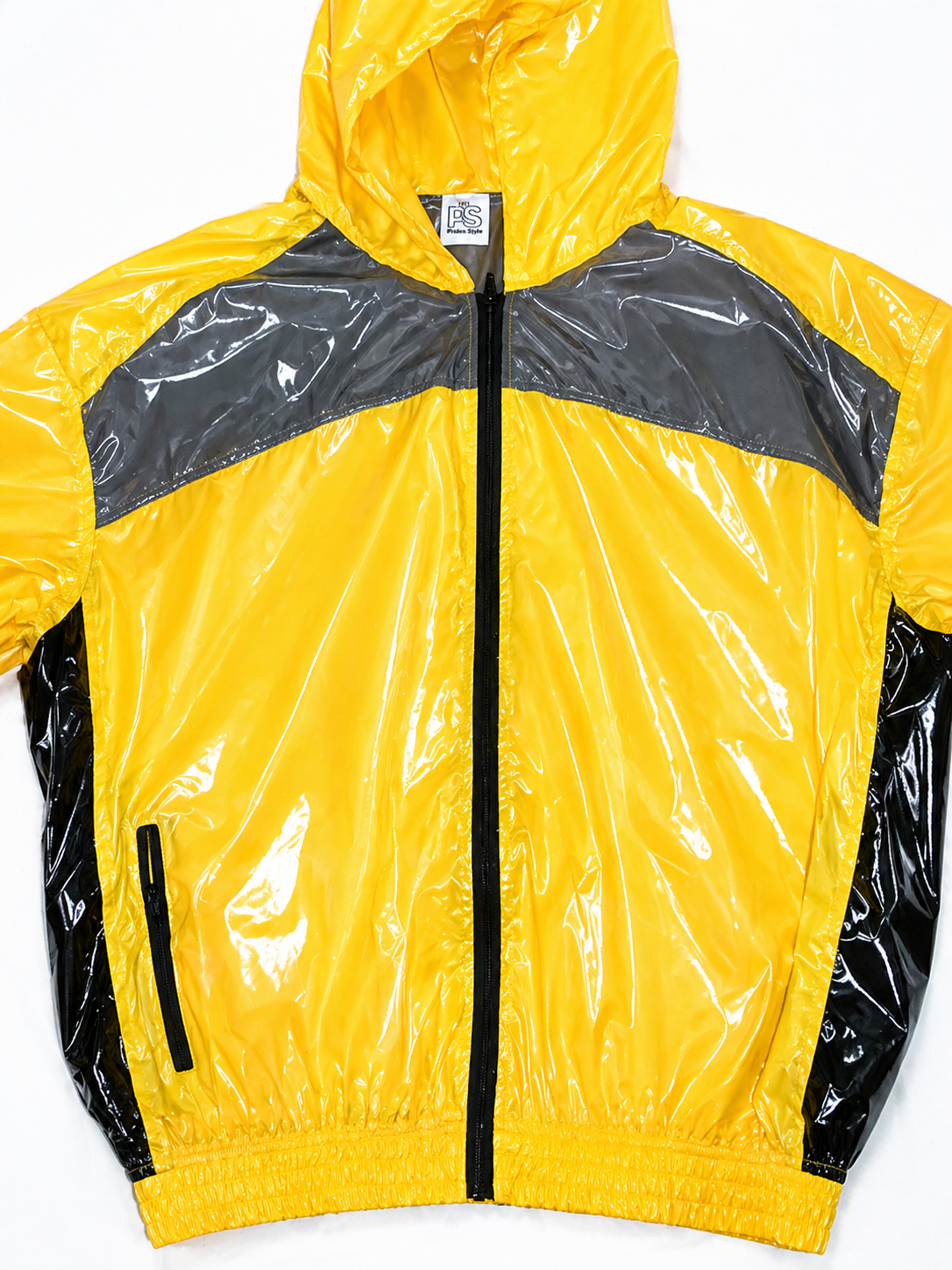Shiny Nylon Yellow Tracksuit with Black & Gray Panels