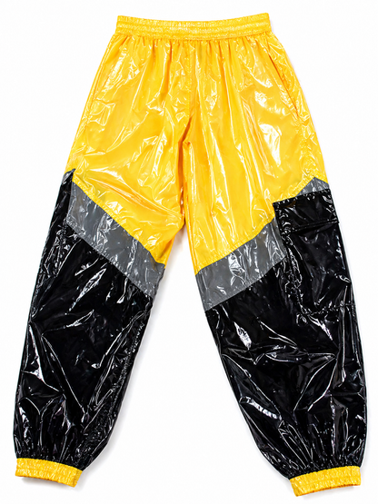 Shiny Nylon Yellow Tracksuit with Black & Gray Panels