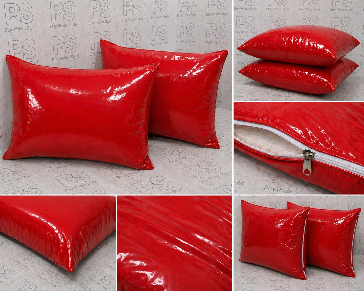 Red Shiny Nylon Pillow Cover Glossy Cushion Protector