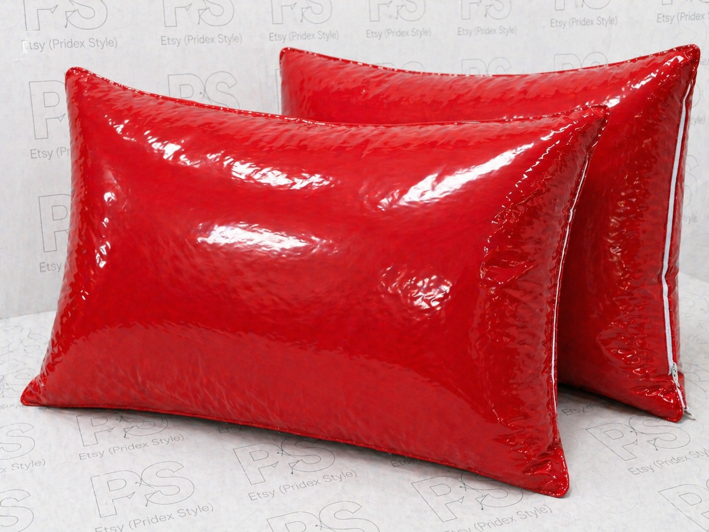 Red Shiny Nylon Pillow Cover Glossy Cushion Protector