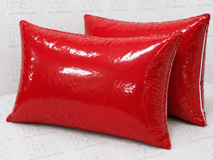 Red Shiny Nylon Pillow Cover Glossy Cushion Protector