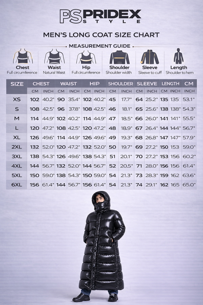 Long Black Shiny Puffer Coat Hooded Full Length