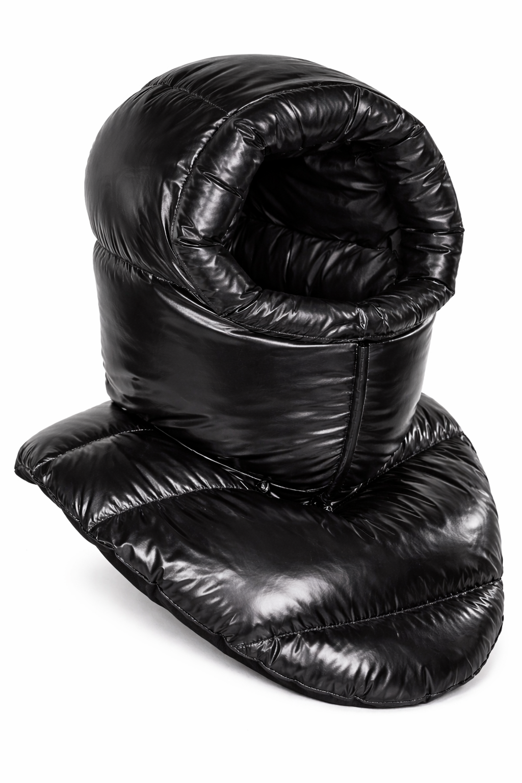 Glossy Black Puffer Neck Warmer Hood