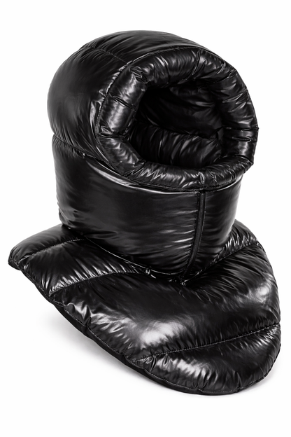 Glossy Black Puffer Neck Warmer Hood
