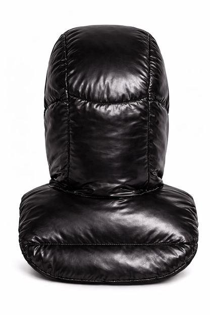 Glossy Black Puffer Neck Warmer Hood