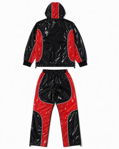 Shiny Nylon Pro Hooded Tracksuit  Jacket & Jogger Set