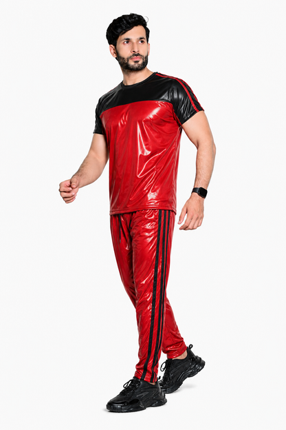 Shiny Nylon Pro Tracksuit Set T-Shirt & Jogger Pants