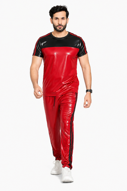 Shiny Nylon Pro Tracksuit Set T-Shirt & Jogger Pants