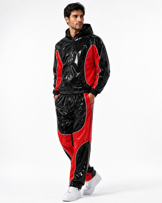 Shiny Nylon Pro Hooded Tracksuit  Jacket & Jogger Set