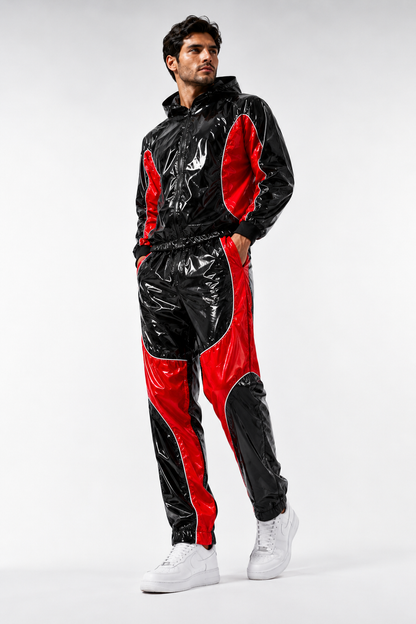 Shiny Nylon Pro Hooded Tracksuit  Jacket & Jogger Set