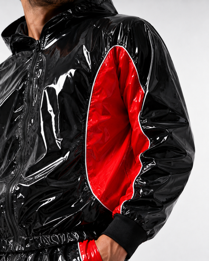 Shiny Nylon Pro Hooded Tracksuit  Jacket & Jogger Set