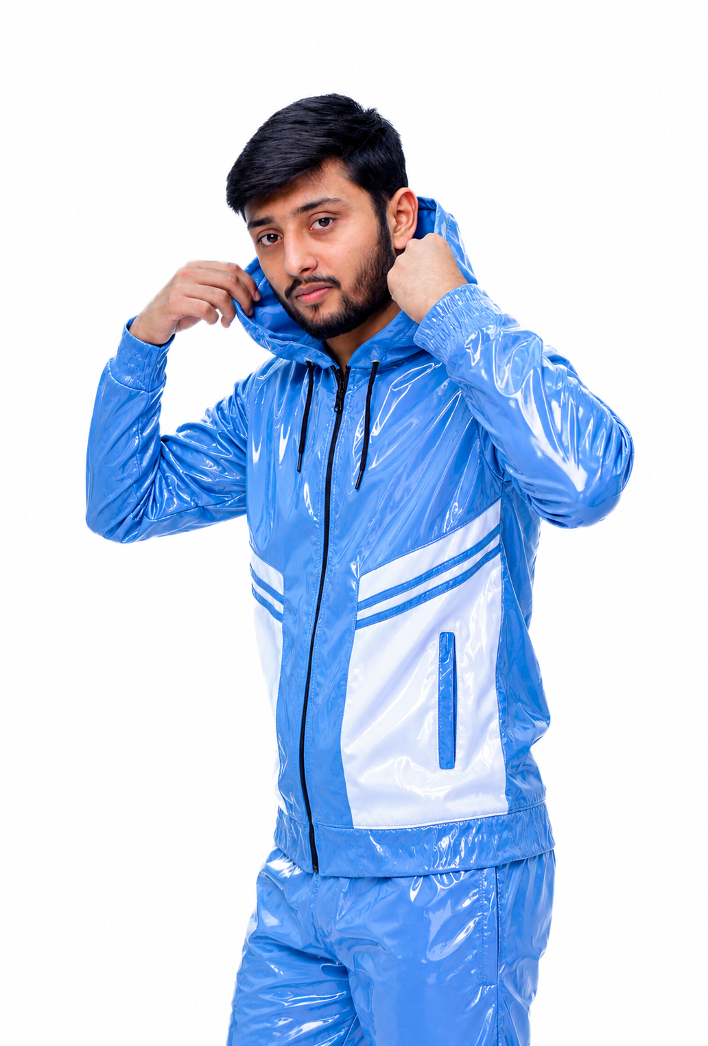Shiny Nylon Pro Sky Blue Jogger Set