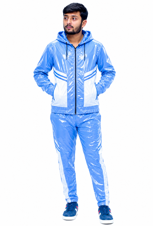 Shiny Nylon Pro Sky Blue Jogger Set