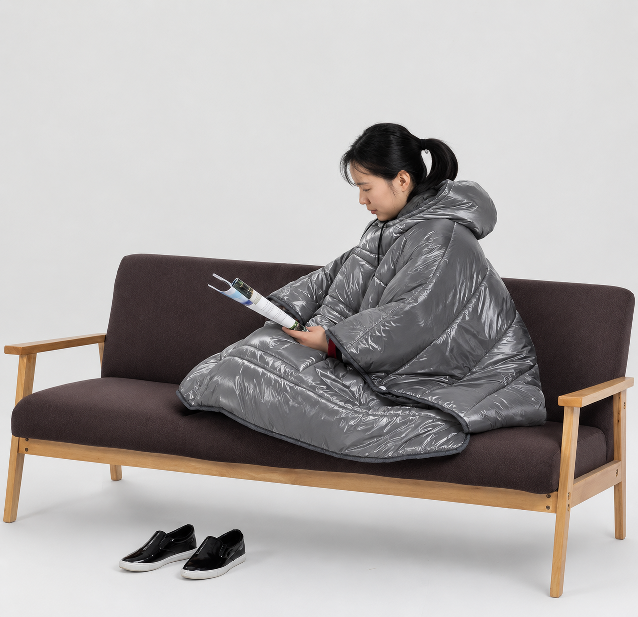 Shiny Nylon Puffer Camping Poncho Blanket