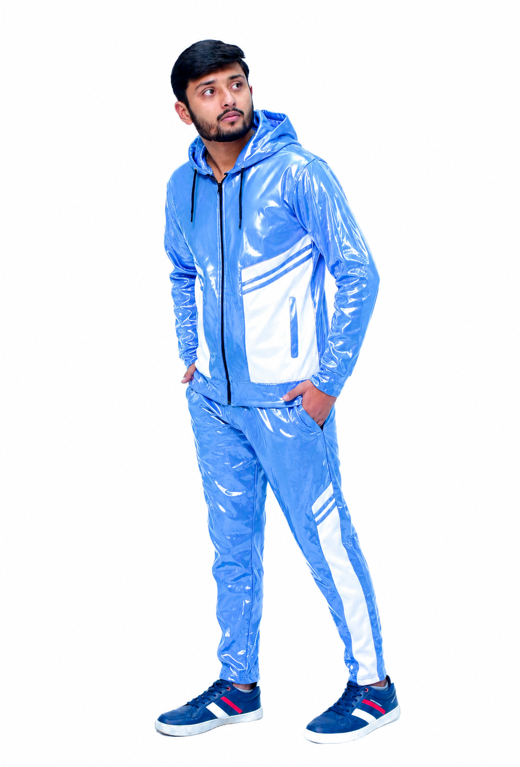 Shiny Nylon Pro Sky Blue Jogger Set