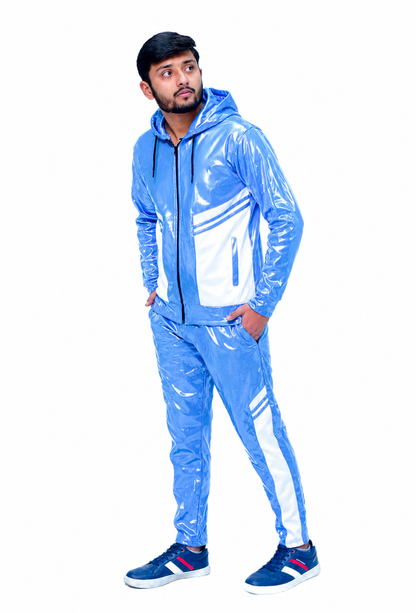 Shiny Nylon Pro Sky Blue Jogger Set