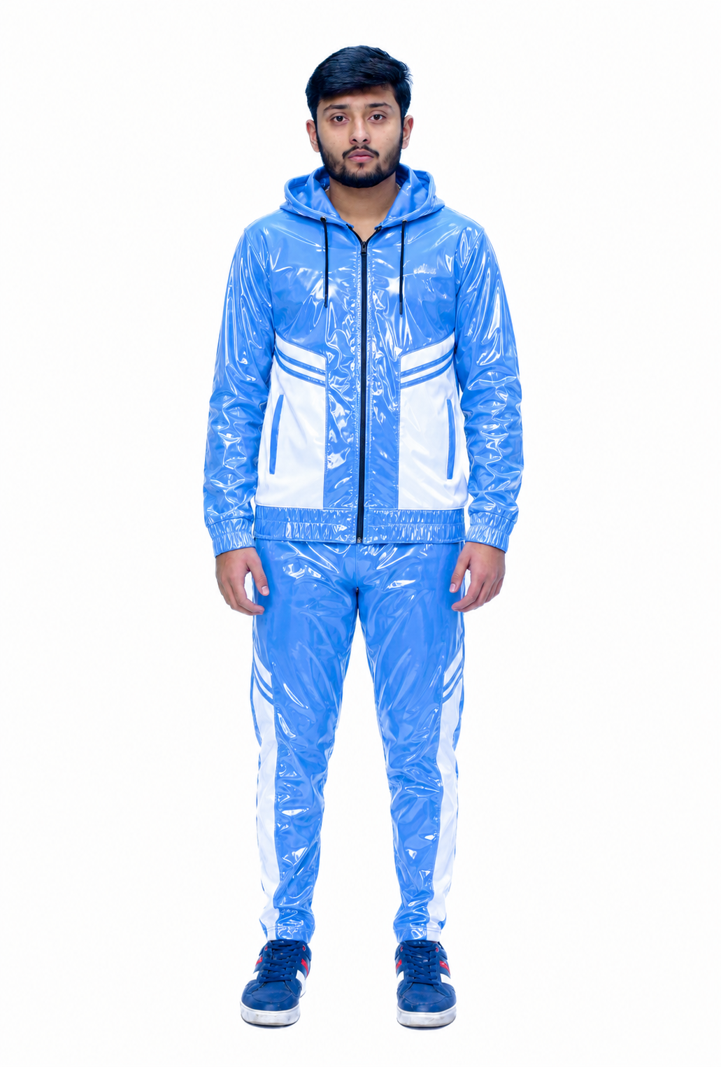 Shiny Nylon Pro Sky Blue Jogger Set