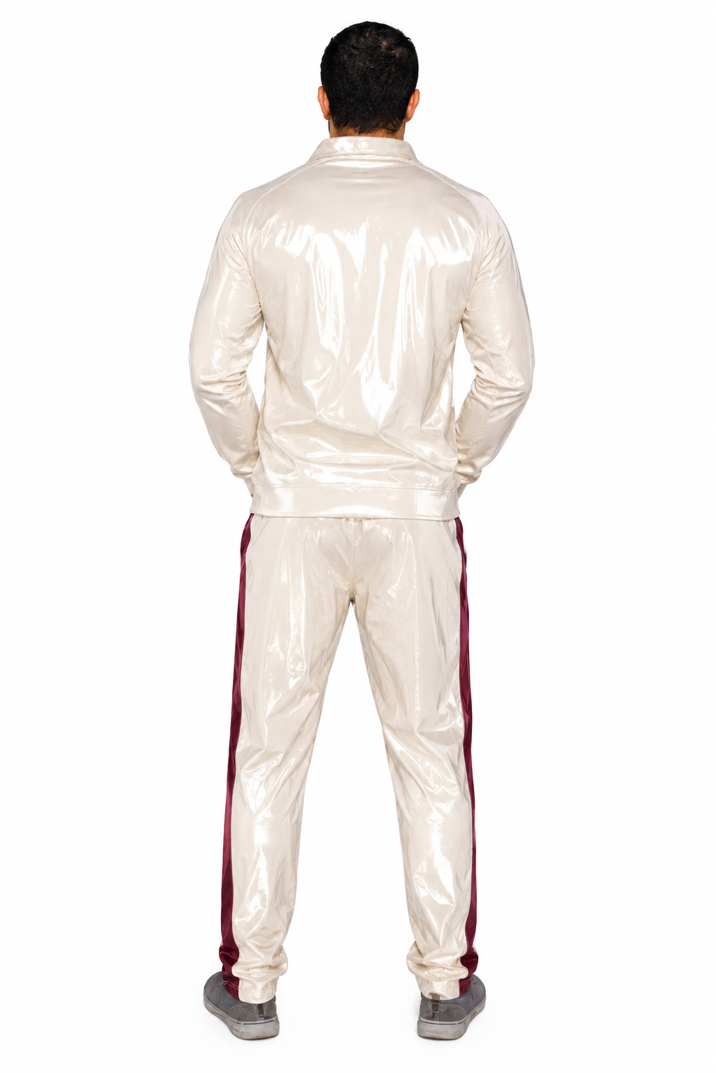 Shiny Nylon Pro Tracksuit Set Glossy White Athletic Jacket & Jogger Pants
