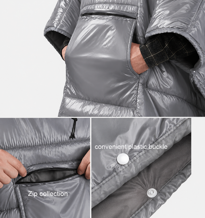 Shiny Nylon Puffer Camping Poncho Blanket