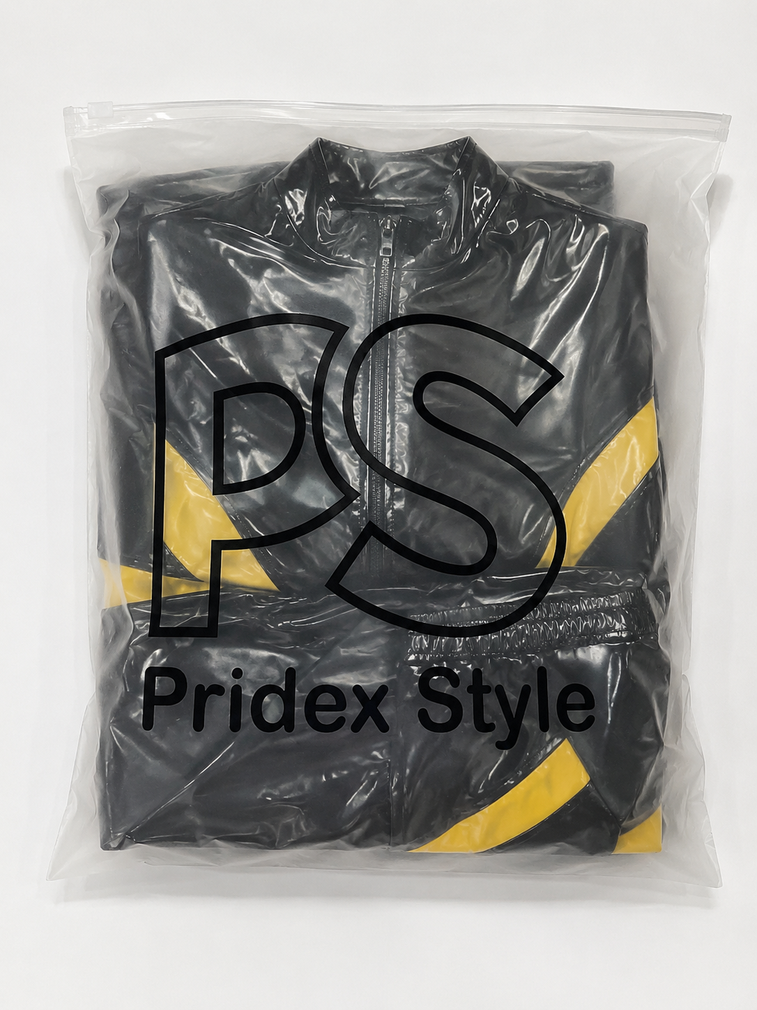 Shiny Nylon Pro Fetish Tracksuit  Black Yellow Jogger Set