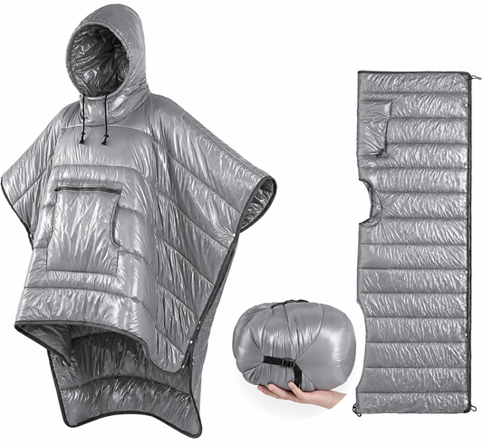 Shiny Nylon Puffer Camping Poncho Blanket