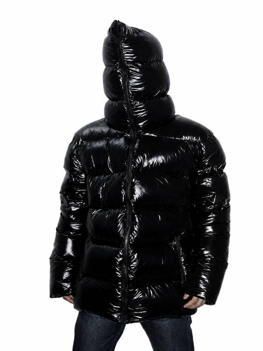 Unisex High-Gloss Puffer Jacket with Full Zip Hood