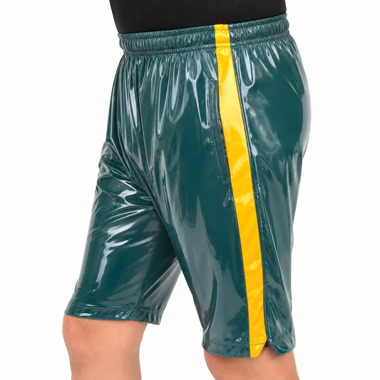 Shiny Nylon Pro Athletic Shorts with Contrast Side Panels