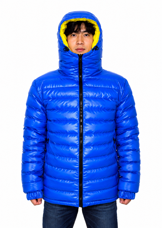 Reversible High-Gloss Puffer Jacket Unisex Shiny Nylon Winter with Hood