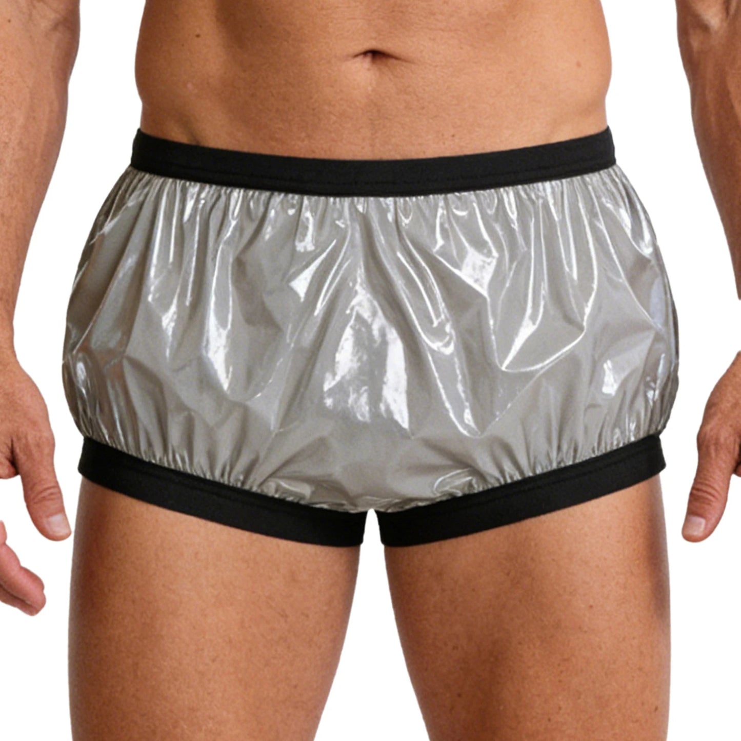 Shiny Nylon Pro Retro Lounge Hot Pants with Black Trim