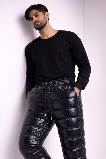 Men’s Black Shiny Puffer Pants
