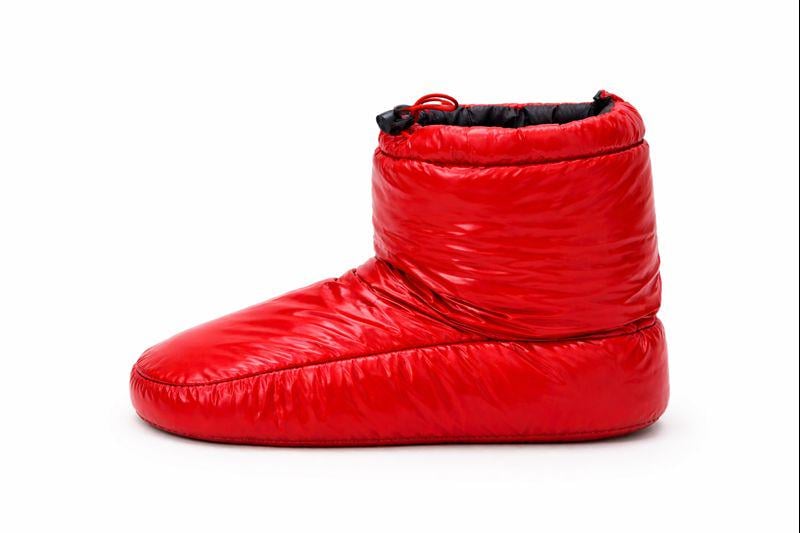 Red Puffy Indoor Slipper Boots with Adjustable Drawstring