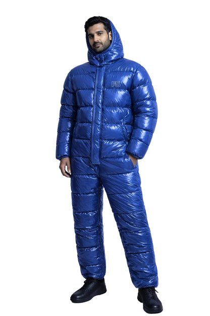 Royal Blue Glossy Quilted Nylon Snowsuit