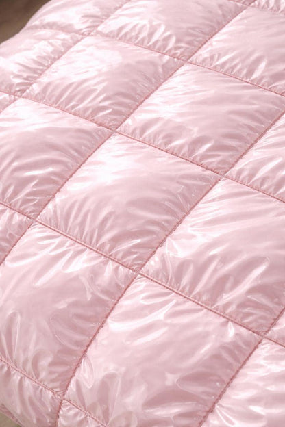 Light Pink Nylon Comforter Set  Shiny Puffer Duvet with 2 Matching Pillows