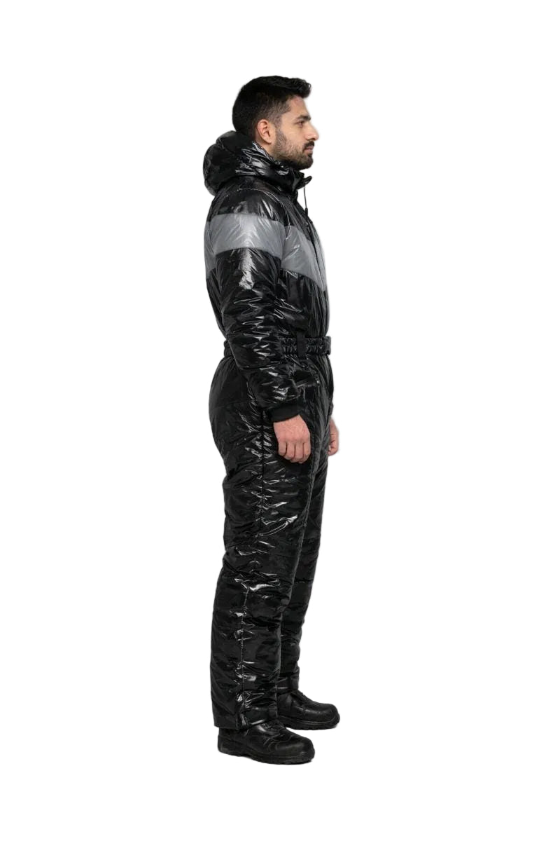 Men’s High Gloss Quilted Black Snowsuit