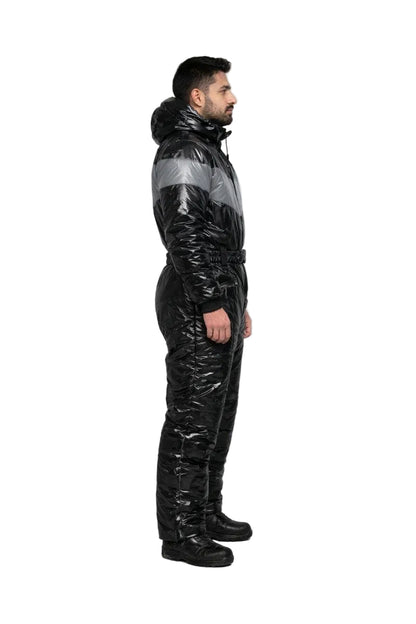 Men’s High Gloss Quilted Black Snowsuit