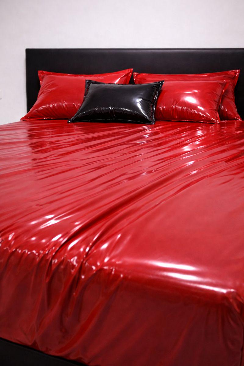 Red Shiny Nylon Bed Sheet Set with Gloss Finish