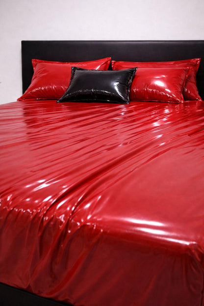Red Shiny Nylon Bed Sheet Set with Gloss Finish