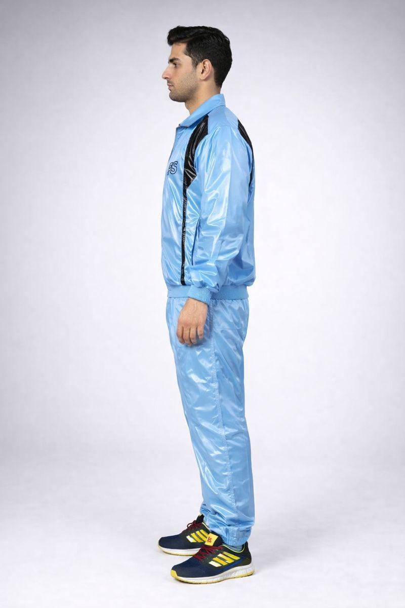 Sky Blue  Shiny Nylon Rain Suit Set