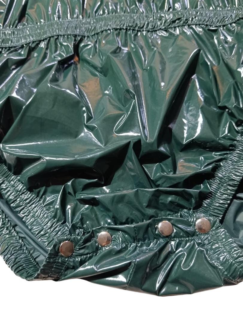 Unisex Drack Green Shiny  Onesie Glossy Hooded Quilted Romper