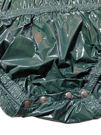 Unisex Drack Green Shiny  Onesie Glossy Hooded Quilted Romper