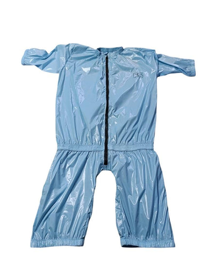 Shiny Brown Nylon Romper Lightweight Short-Sleeve