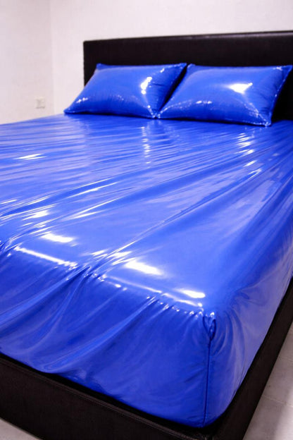 Deep Blue Shiny Nylon Bed Sheet Set with Gloss Finish