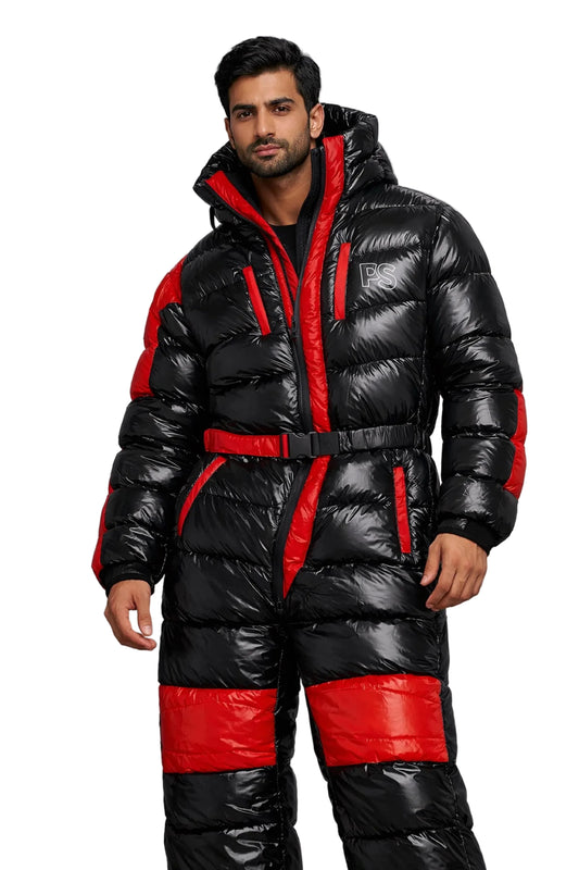 Black & Red Shiny Nylon One Piece Snowsuit