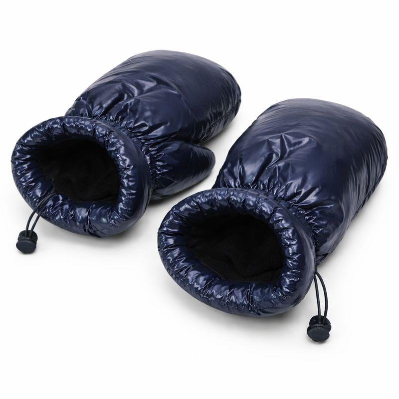 Navy Blue Quilted Padded Mittens with Drawstring Wrist