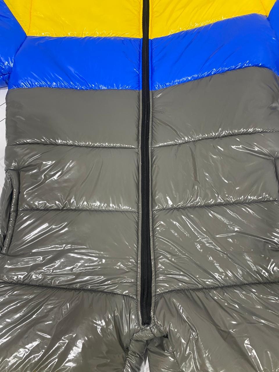 Black Multicolor Shiny Nylon Puffer Snowsuit