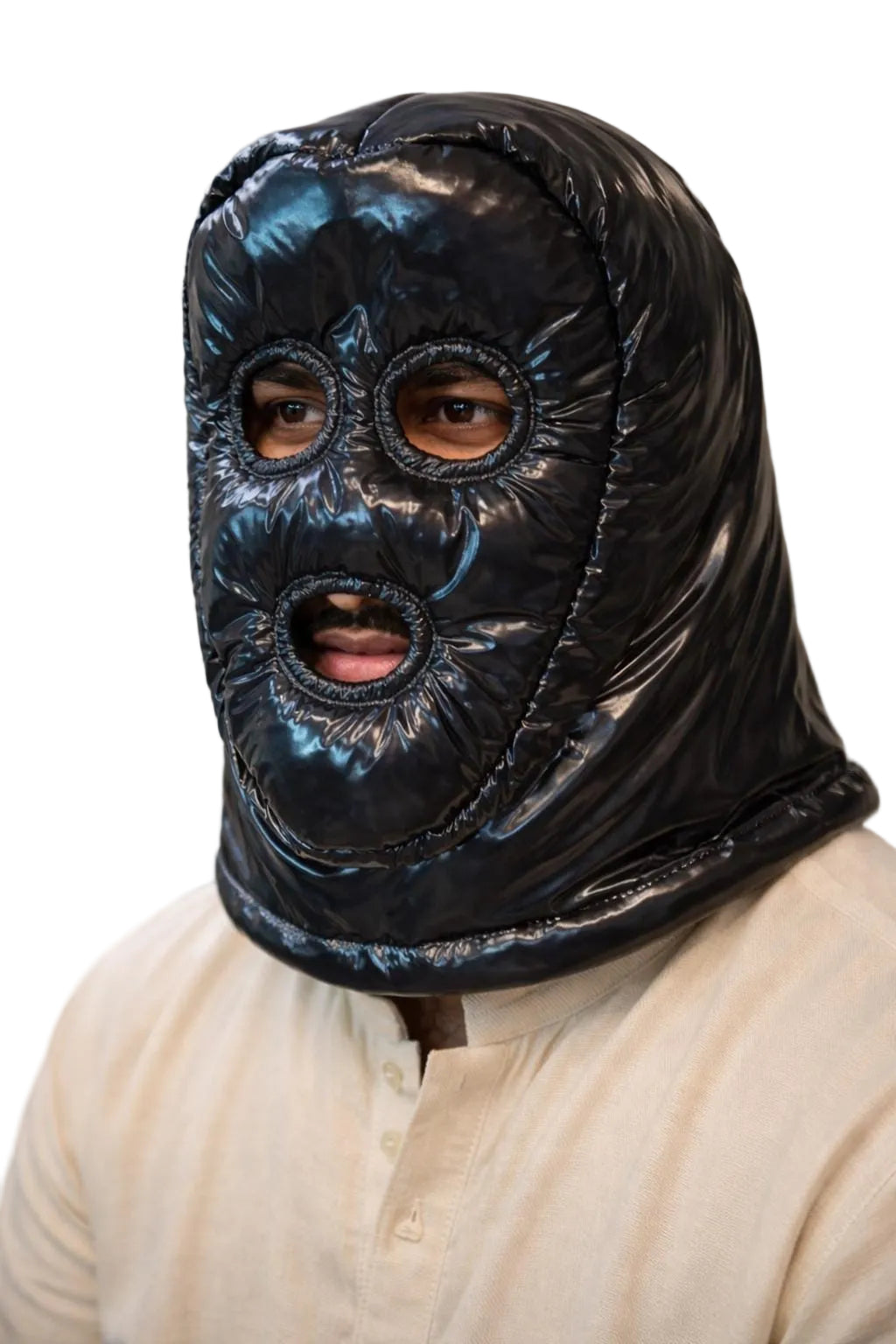 Shiny Black Nylon Puffer Face Mask
