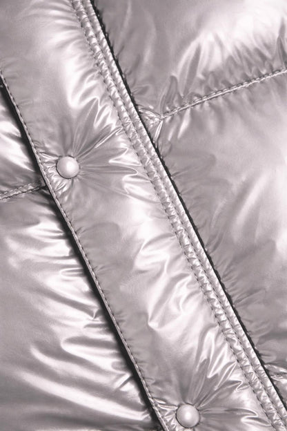 Silver Metallic Puffer Jacket Shiny Insulated Winter Outerwear