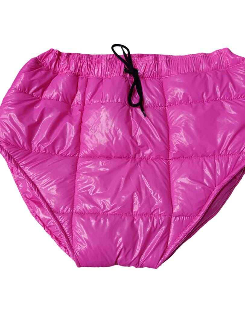 Patent Nylon High-Waist Underwear with Snap Fasteners